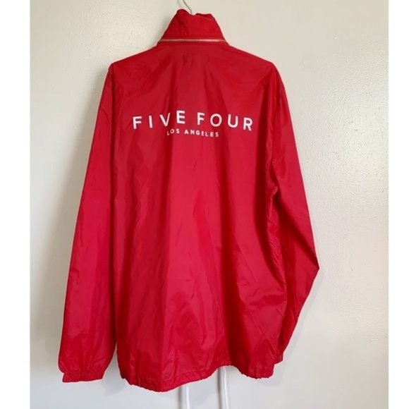 Five Four LA Jacket Men Medium Red Lightweight Elastic sleeve Stowaway Hood NWT - Picture 2 of 15